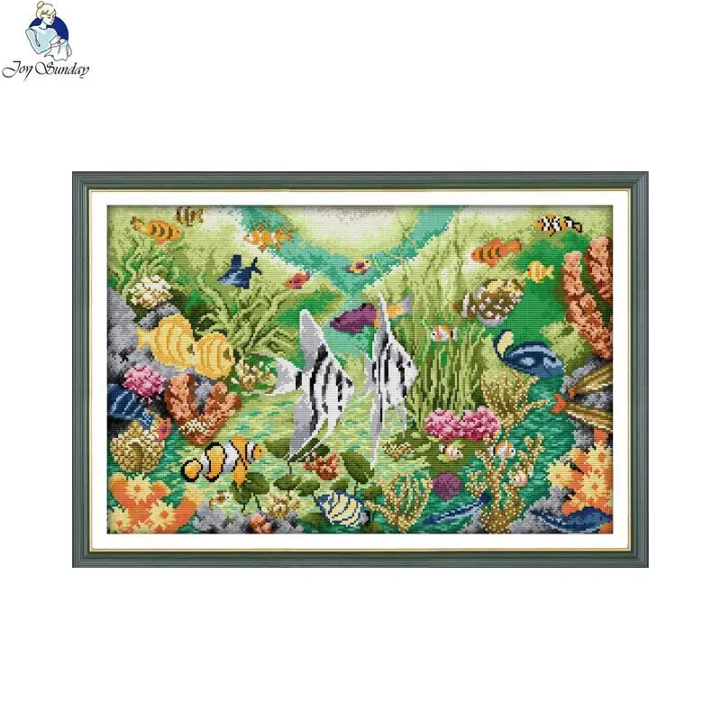 Set di punti croce stampati Ocean Tropical Fish Pattern DIY Handmade Needlework 14CT 11CT Canvas Fabric Embroidery Kit Room Decor