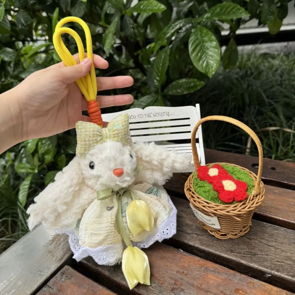 Bow Knot Bow Plush Rabbit Keychain Stuffed Cartoon Rabbit Doll Keyring Tulip Soft Plush Rabbit Keychain Backpack Decor