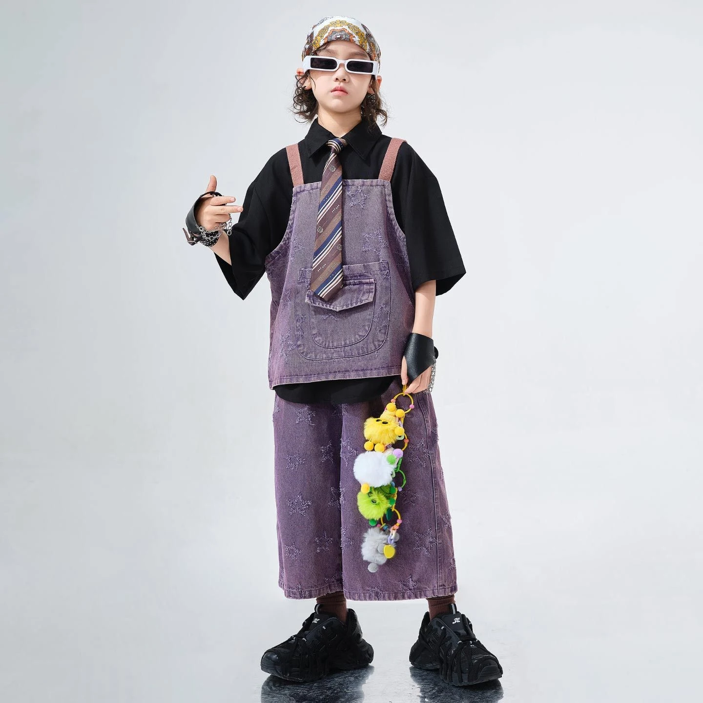 Kinderen Street Dance Hiphop Prestaties Kostuums Voor Meisjes Paars Bretels Denim Pak Jongens Jazzdans Kleding DQS20138