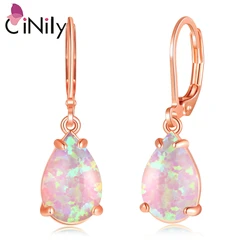 CiNily White&Blue Opal Hoop Earrings for Women With Opal Stone Rose Gold Plated Tear Drop Dangle Earrings Bohemia Summer Jewelry