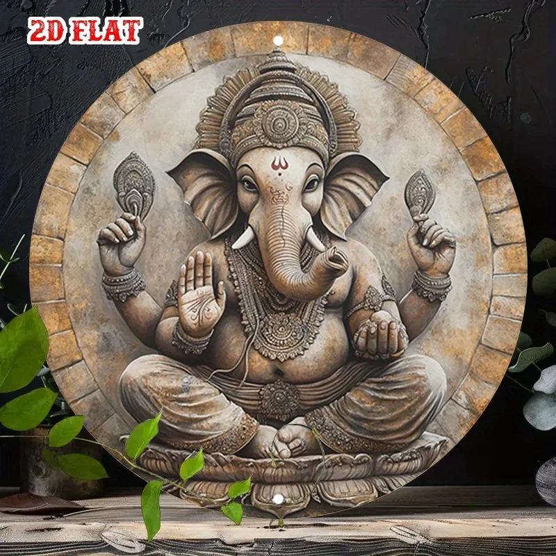 2D Flat Shiva Head Sculpture Wall Art - Stone Carved Round Aluminum Print, 7.8x7.8inch , Living Room Interior Decorative Art