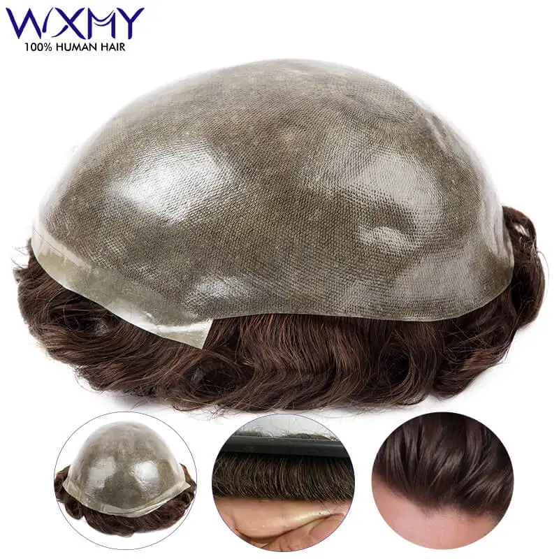 

Double Knots 0.08mm Pu Men's Wigs Male Hair Prosthesis Durable Man Wig Natural Remy Human Hair Pieces Toupee For Men System Unit