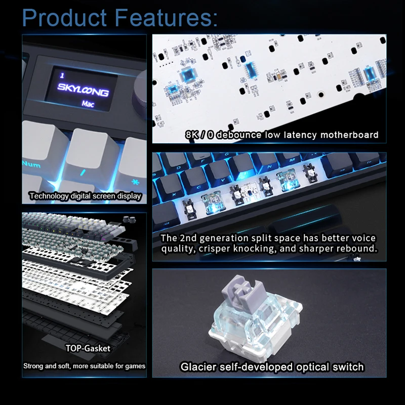 SKYLOONG-Teclado óptico de 8khz, USB-C0 con cable, mecánico, retroiluminado RGB, GK75/GK87/GK980/GK104, teclado para jugadores de baja latencia para PC