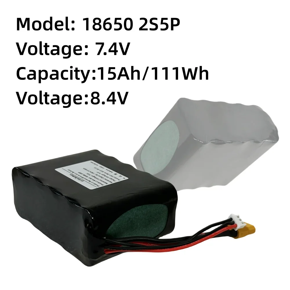 18650 2S5P 7.4V 15Ah Rechargeable Lithium Ion Battery Pack XT60 XH2.54-3P Plug,For Various RC Airplane Quadrotor