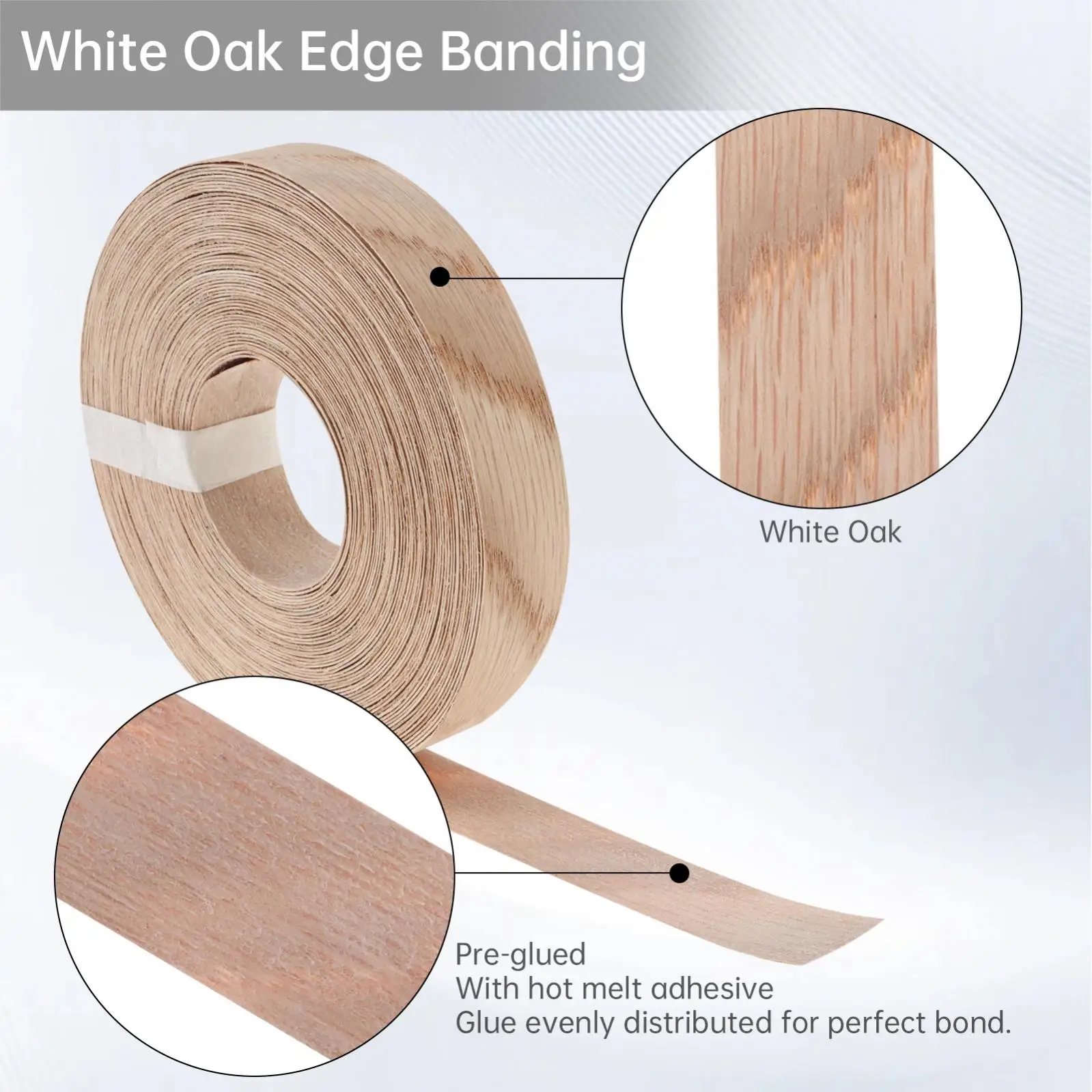 19mm X 15M Hot Melt Adhesive Wood Edge Banding Strip for Plywood Table Cabinet Pre-glued Veneer Edging for Furniture Repair