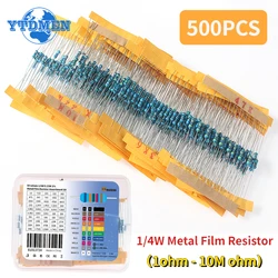 500pcs 1/4W Resistors Set 50 Kinds 1% Metal Film Resistor Pack ,0.25W 1ohm - 10M Ohm Diy Electronic Resistance Assorted Kit