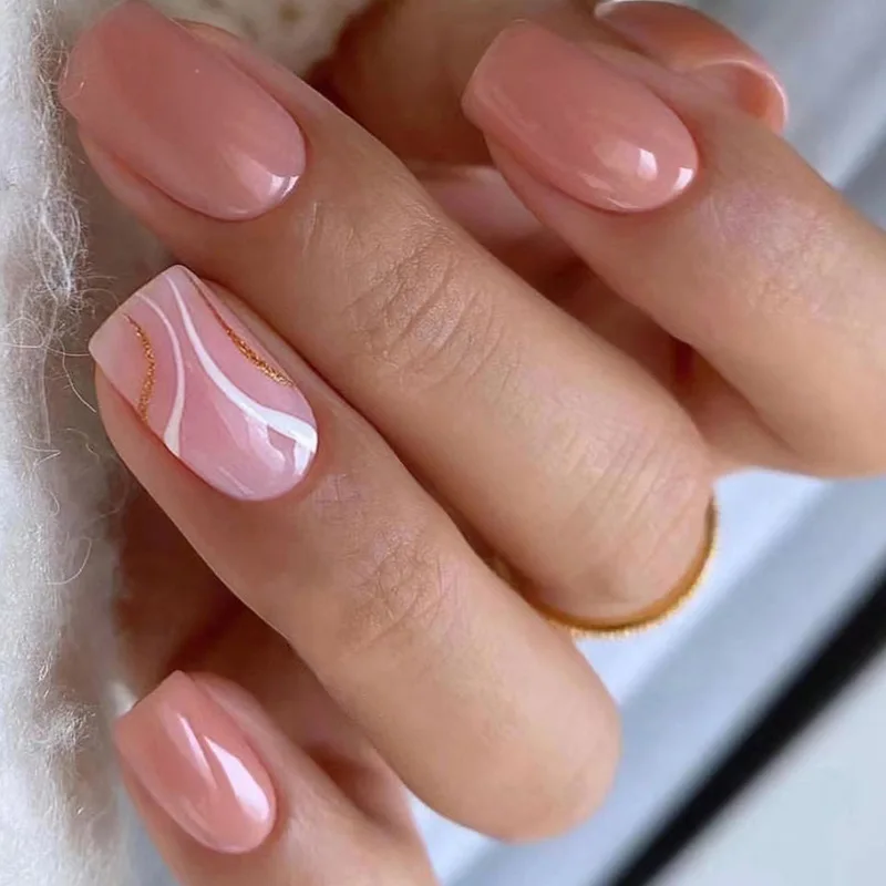 

Ins Style Sweet Girl White Gold Powder Nail Piece Gentle Fashion Fairy Wear Armor