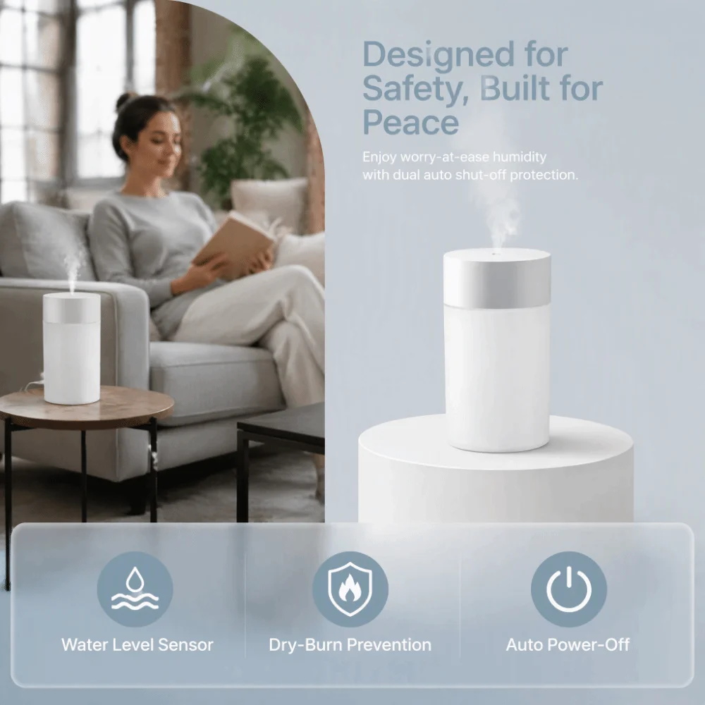 4pcs 260ML Capacity USB Humidifier 7‑Color Night Light USB Powered Mini Humidifier Quiet Operation Auto Shut‑Off