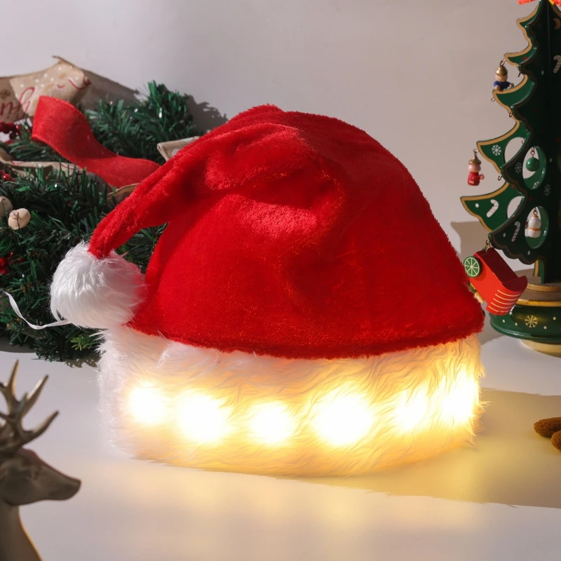 Chapeau de Noël long en peluche rouge avec pompon, casquette de père Noël plonger oyante, costume de Noël, fournitures de fête de vacances