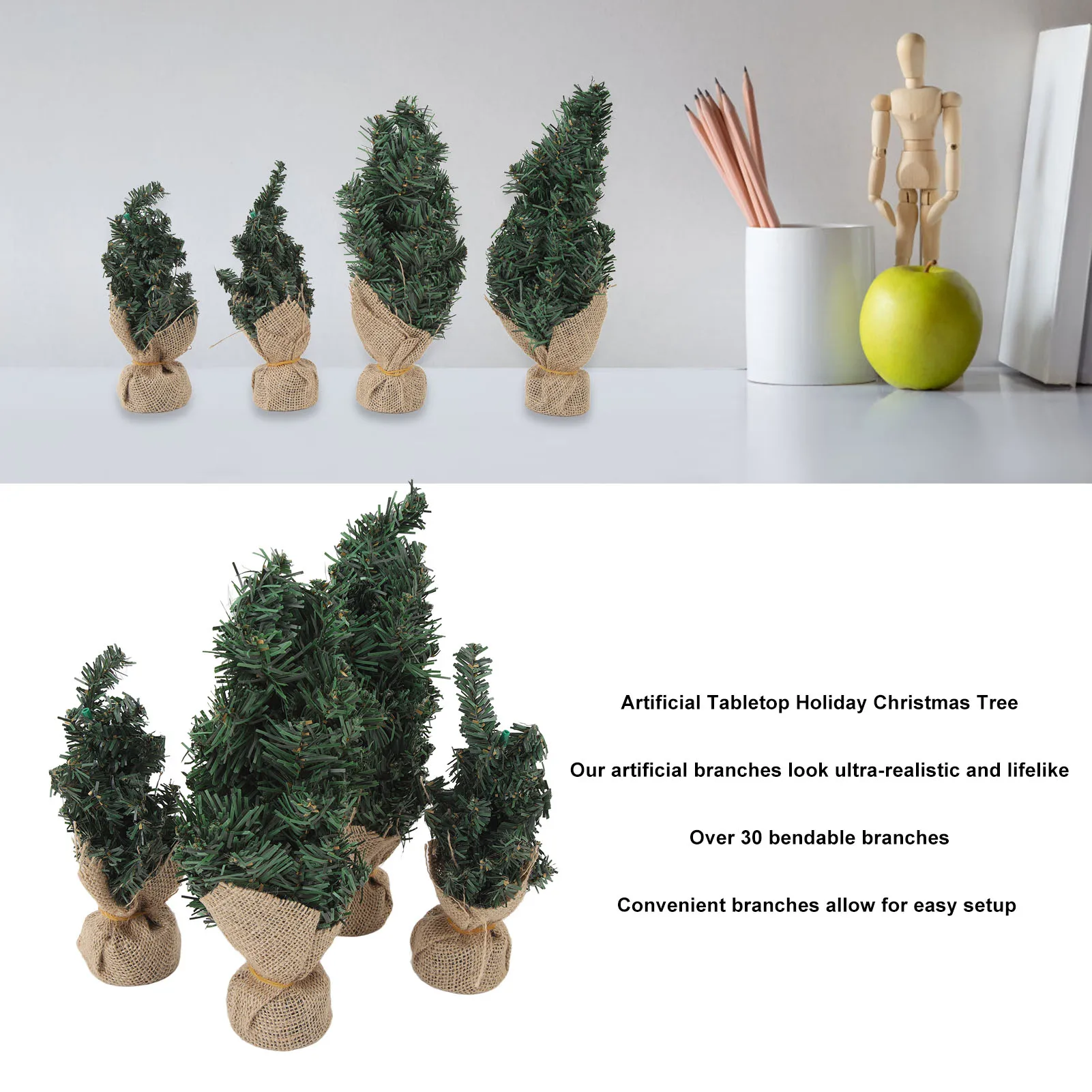 4pcs Artificial Mini Christmas Tree Artificial Tabletop Holiday Christmas Tree Small Desktop Christmas Tree 20cm 30cm Home Decor