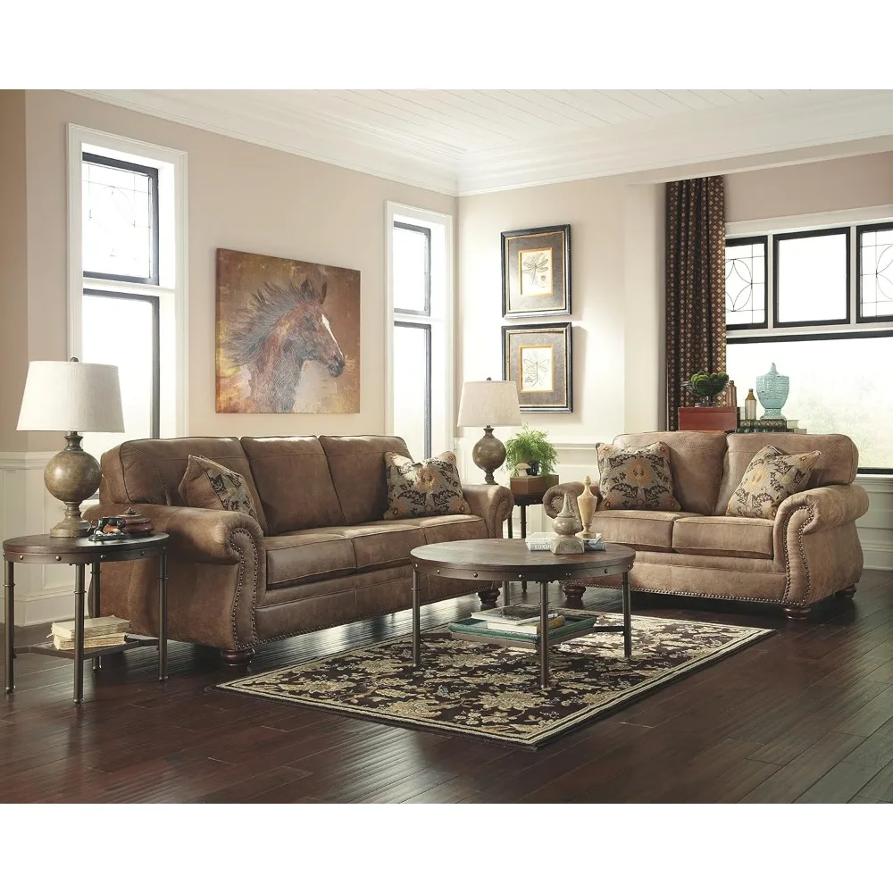 Furniture Living Room Faux Leather Sofa with Nailhead Trim and 2 Accent Pillows Home Great Living Room Piece Free Delivery