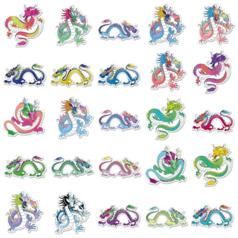 Chinese Dragon Stickers 50PCS Colourful Vinyl Loong Style Waterproof Laptop Travel Map Stickers for Water Bottles Graffiti Pack view 3