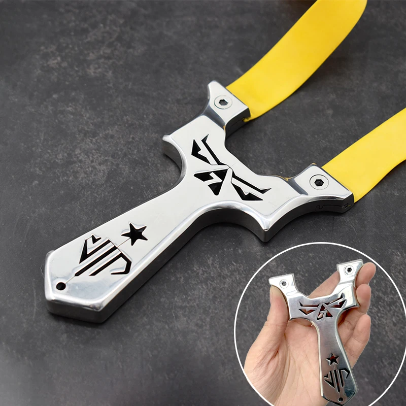 

New Stainless Steel CNC Wire-cut Slingshot Exquisitely Carved Patterns High-quality Shooting Catapult Set with Rubber Band