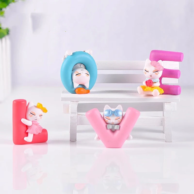 4PCS Cute Cartoon LOVE Letter Cat Doll Car Interior Micro Landscape Figurines Ornaments Miniature Garden DIY Decor Home Decor