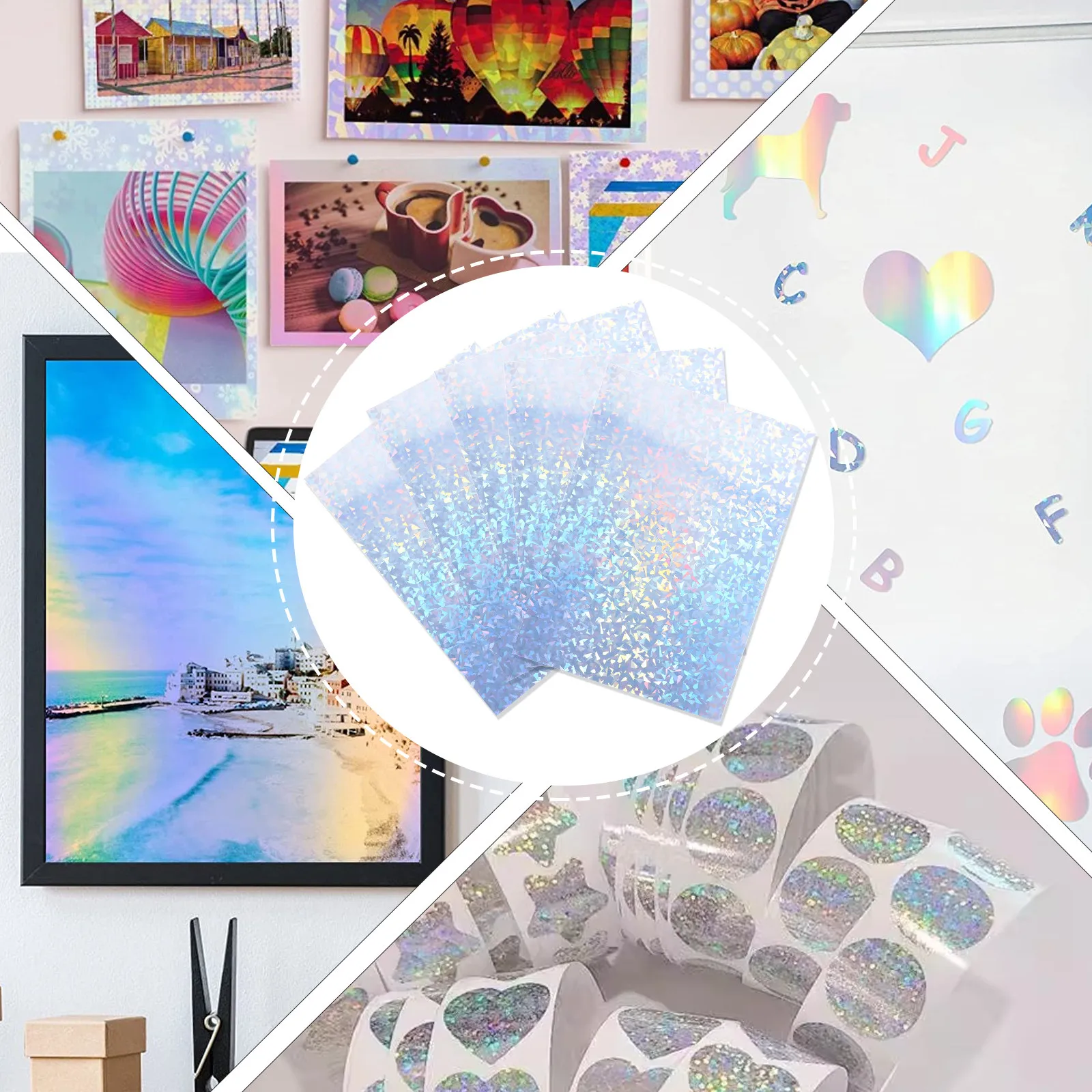 Vinyl Printer Adhesive Paper Self Sticker Inkjet Labels Halloween Christmas Holographic Adhesive Paper 20Sheets