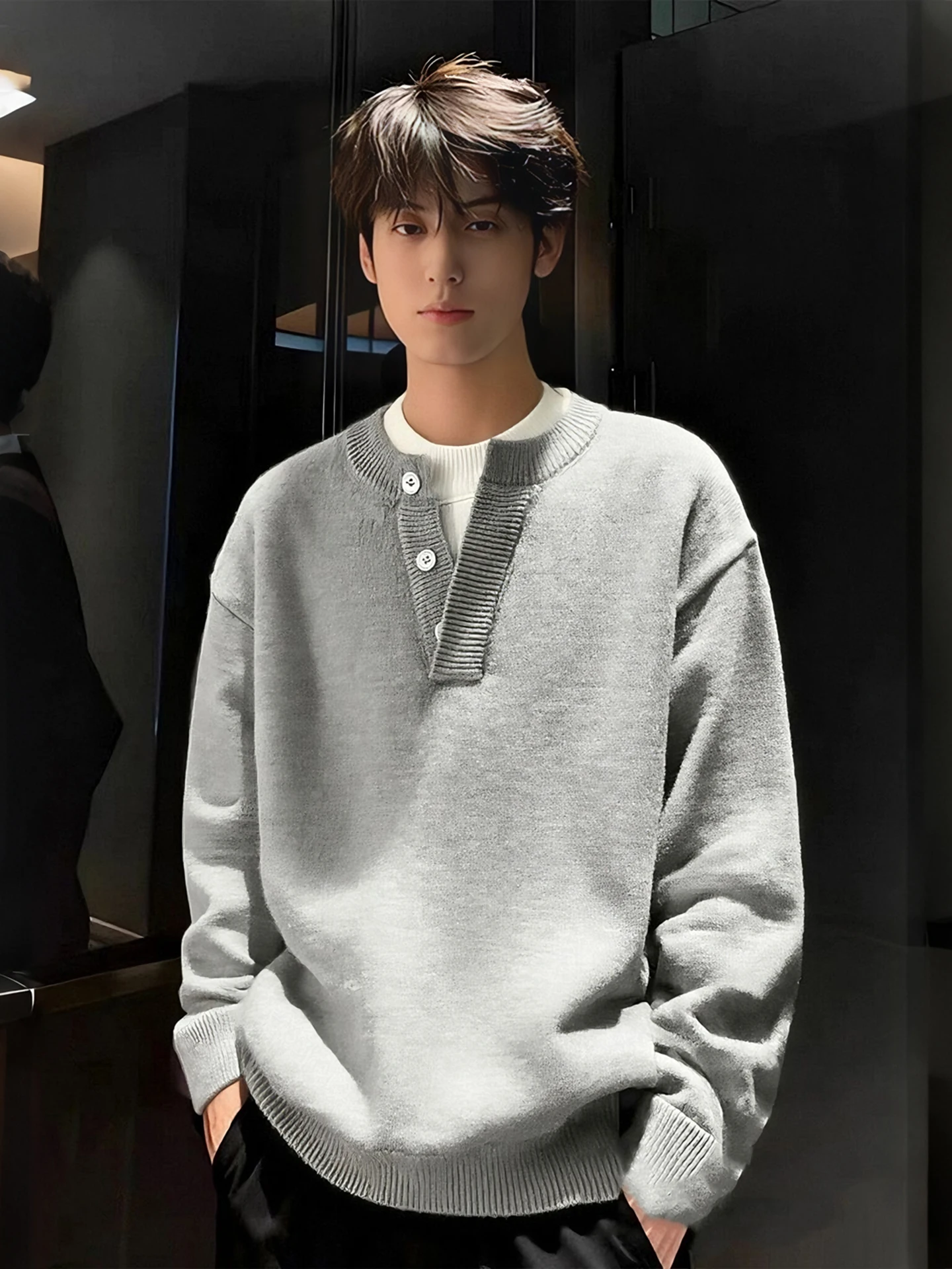 

Мужской трикотажный свитер Cleanfit Light с воротником хенли, базовый слой, зимний, модный, повседневный, комфортный, средней плотности