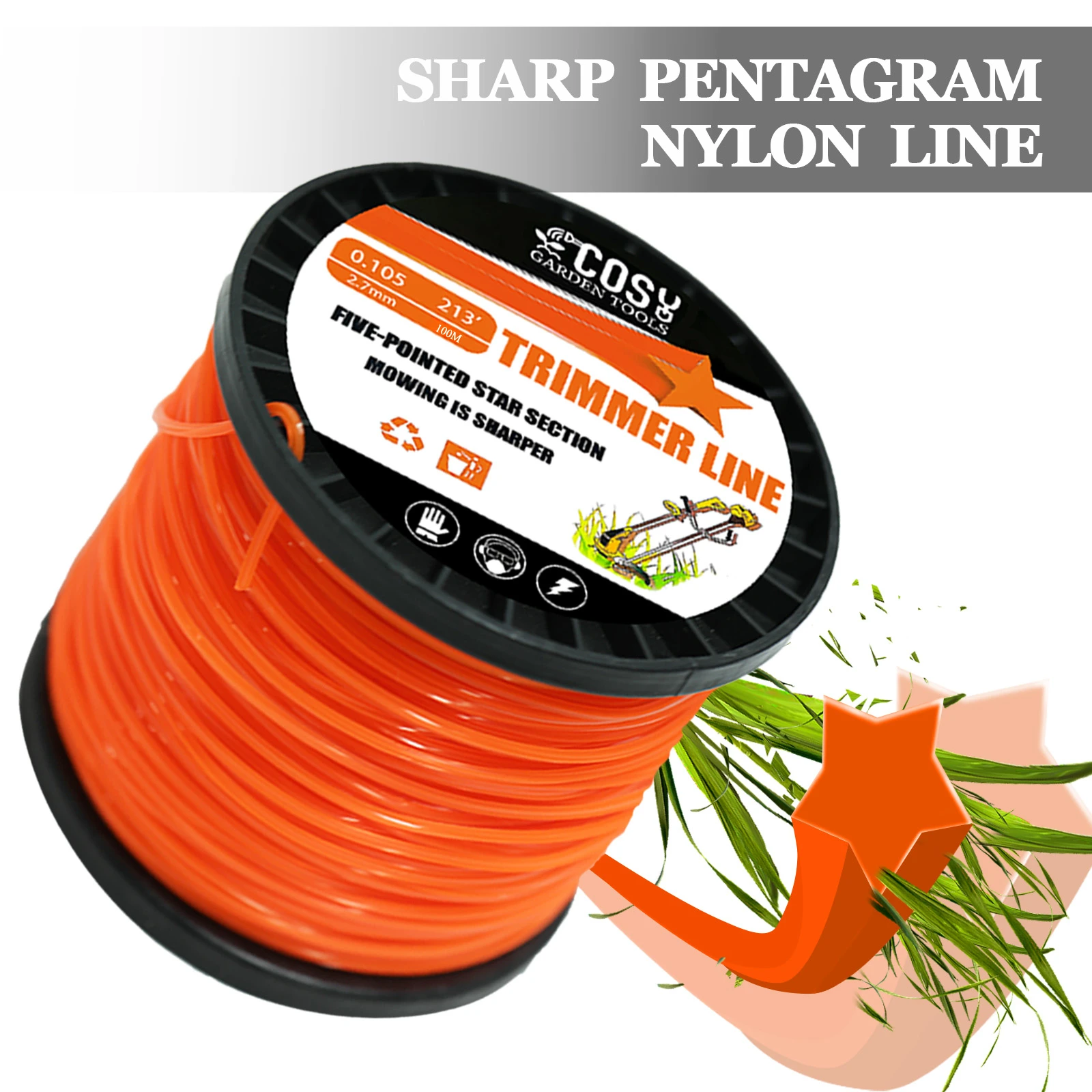 COSY Garden Tools Trimming Line Commercial Grade Orange Pentagonal Weeding Line High Quality Nylon Universal Diameter 4.0mm46m image 3