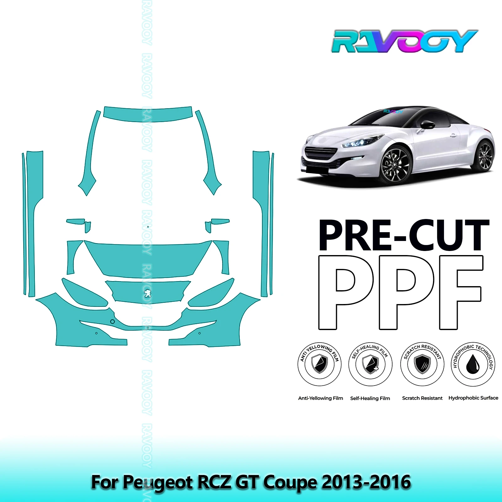 

Front Kit+Rockers Clear Bra Precut PPF Paint Protection Film For Peugeot RCZ GT Coupe 2013-2016