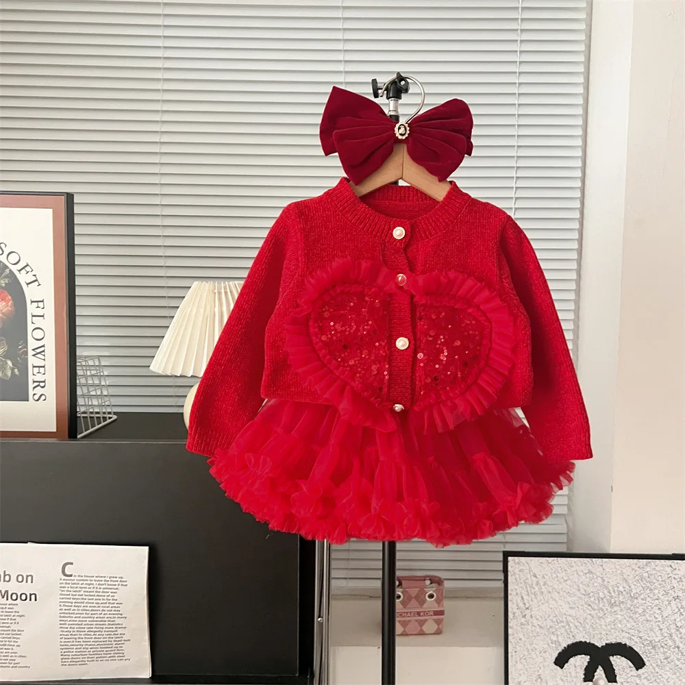 فتاة سترة الخريف الشتاء سترة الحياكة الترتر لا مقنعين طويلة الأكمام لطيف الاطفال الملابس سترة سترة مقبلات تنورة #3