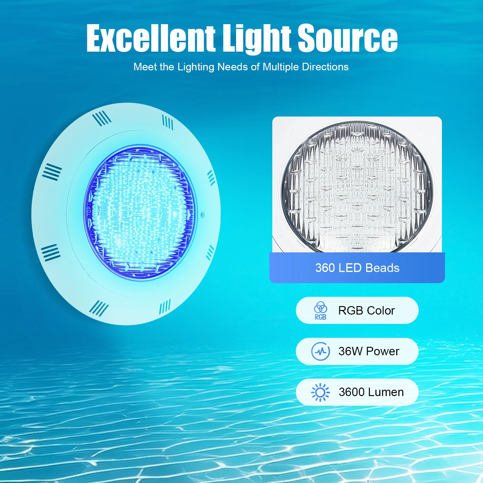 

IP68 Waterproof RGB Pool Light 36W LED Underwater Lamp with Remote Control for Swimming Pool Spa Pond