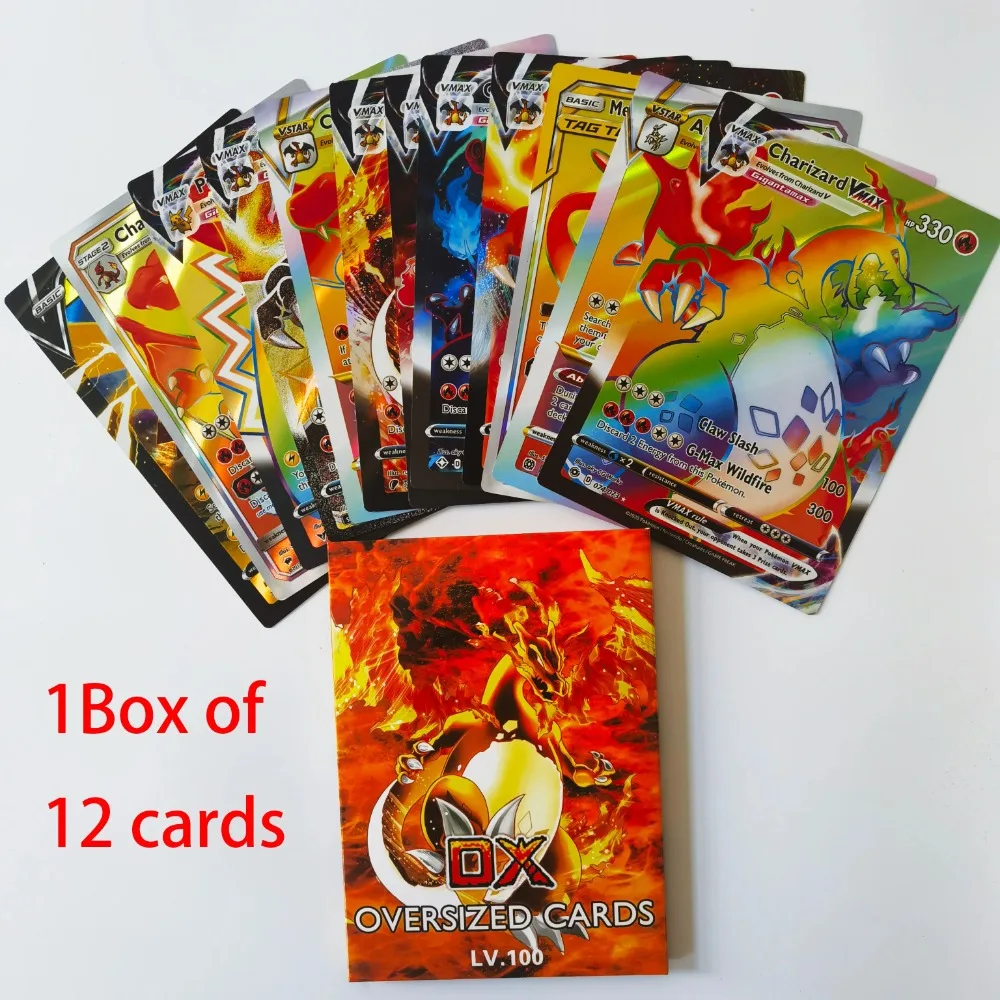 2024 Oversized Pokemon Cards 12Pcs Jumbo Letters Cards Vmax Vstar GX Arceus Pikachu Charizard Super Shiny Rare Card