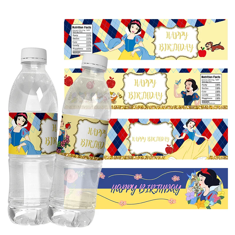 6pcs Disney Snow White Water Bottle packing Sticker Princess self-adhesive Label Baby Shower Birthday Party Supplies Decorations