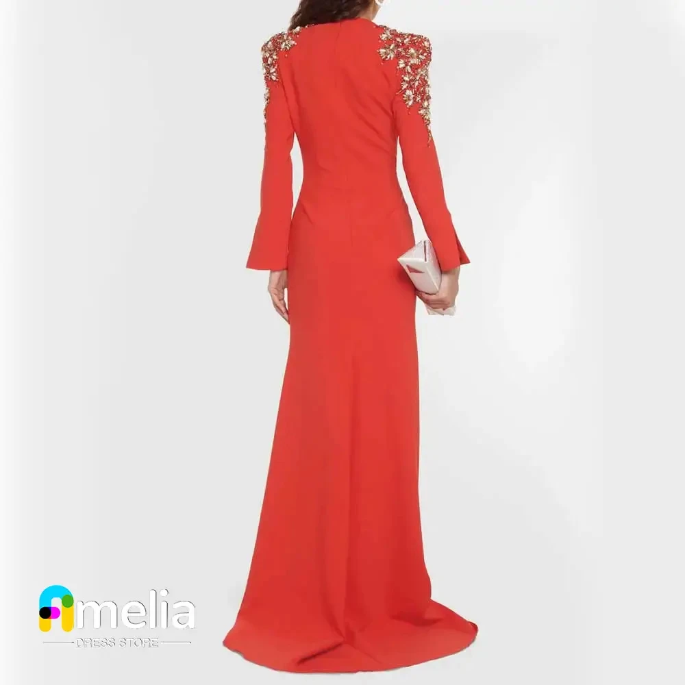 Amelia V-Neck Prom Dress Long Sleeves Floor Length Evening Dress With Summer Women Wedding Party Formal Gowns Arabia