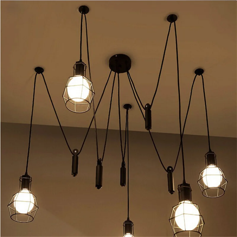 Vintage American Country Style DIY 5 lights Small Pulley Retro Loft Iron Pendant Chandelier