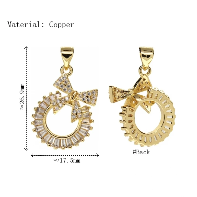 

2Pcs Cubic Zirconia Butterfly Insect Coin Shape Round Pendant Copper Gold Color Invisible Setting Jewelry For Women
