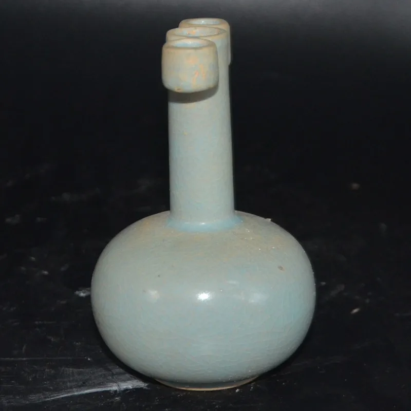 Chinese Celadon Porcelain Vase Song Ru Kiln Amphora Design 5.3 inch Pipe Ears Bottle