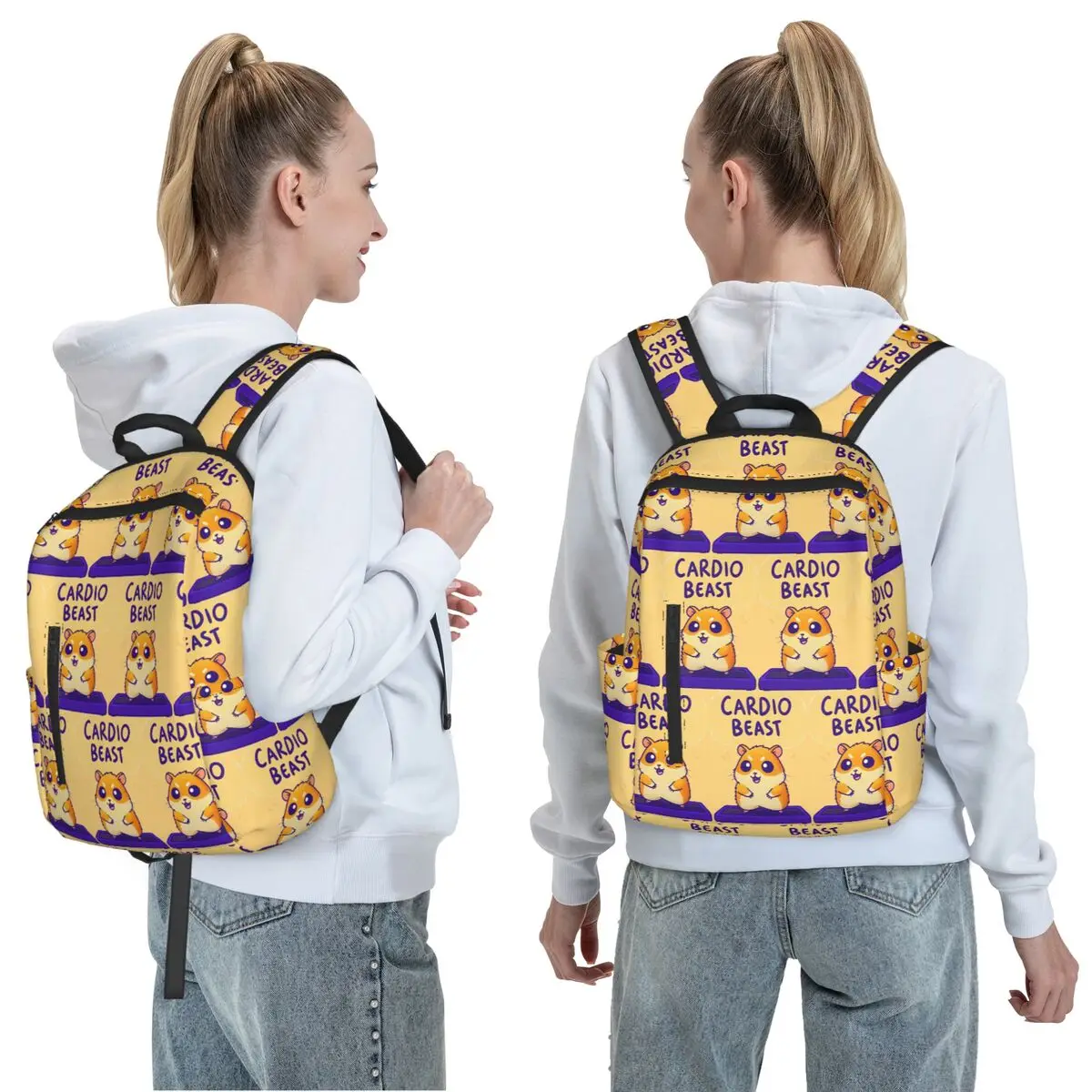 Cardio Beast Hamster Workout Sticker Backpack Daypack Large Capacity Kids BookBag School Bag Shoulder Bags for Men Women