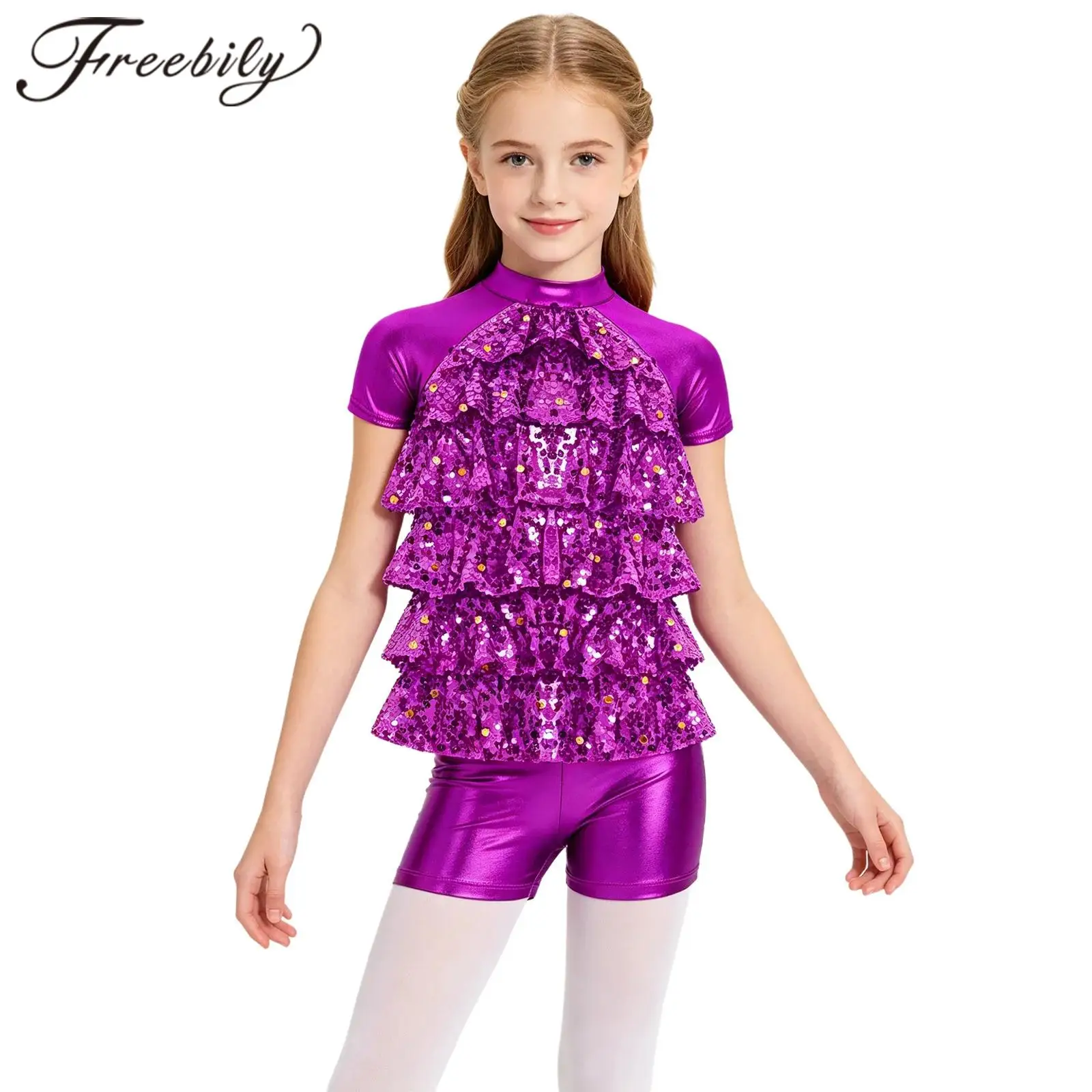 Kids Sequins Hip Hop Costume Music Festival Performance Dancewear Shiny Jazz Dance Costumes 80s Disco Outfits Girls Party Dress