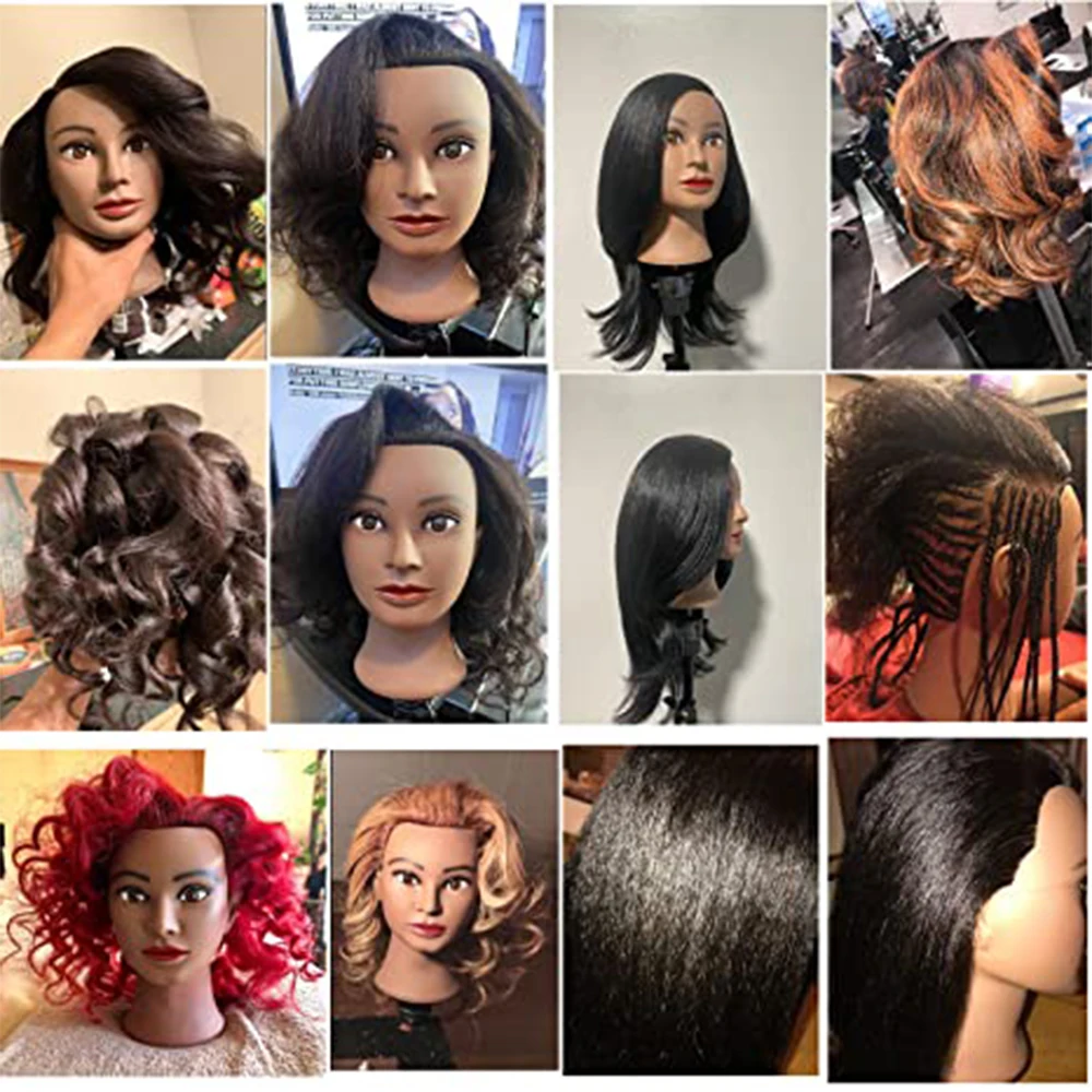 Cabeça de manequim de 16 polegadas com cabelo humano para trança 100% cabeça de treinamento de cabelo real cosmetologia com cabeça de boneca de