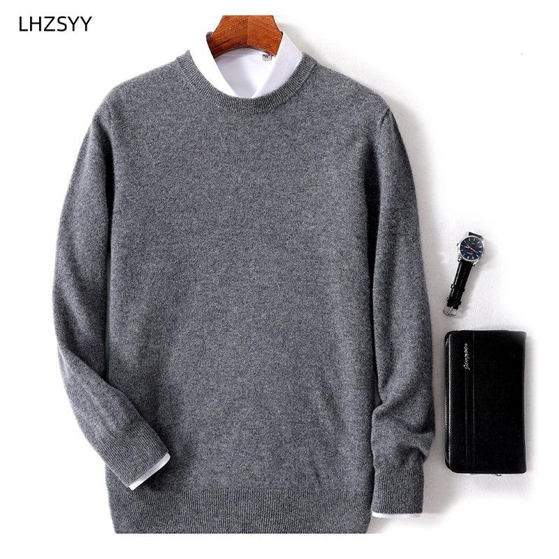 LHZSYY-suéter de cachemira de primera línea para hombre, jersey de cuello redondo, camisa de punto suelta de alta gama, Tops casuales, listo para usar, otoño e invierno, nuevo