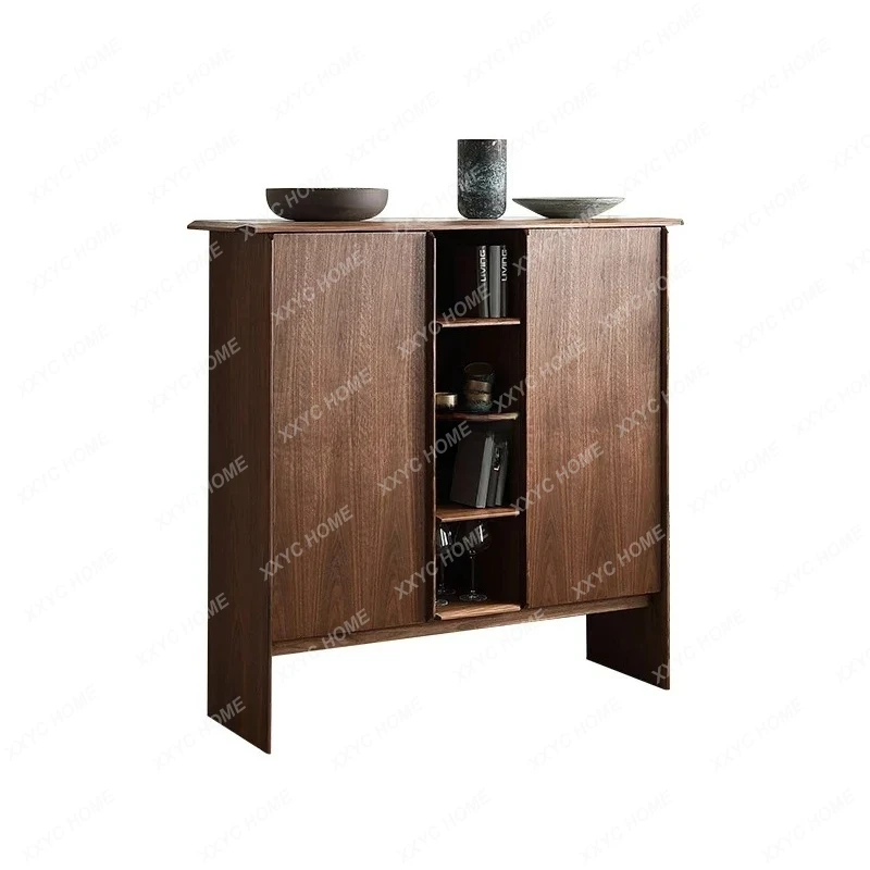 X-S black walnut solid wood dining side cabinet integrated storage and tea cabinet against the wall HG