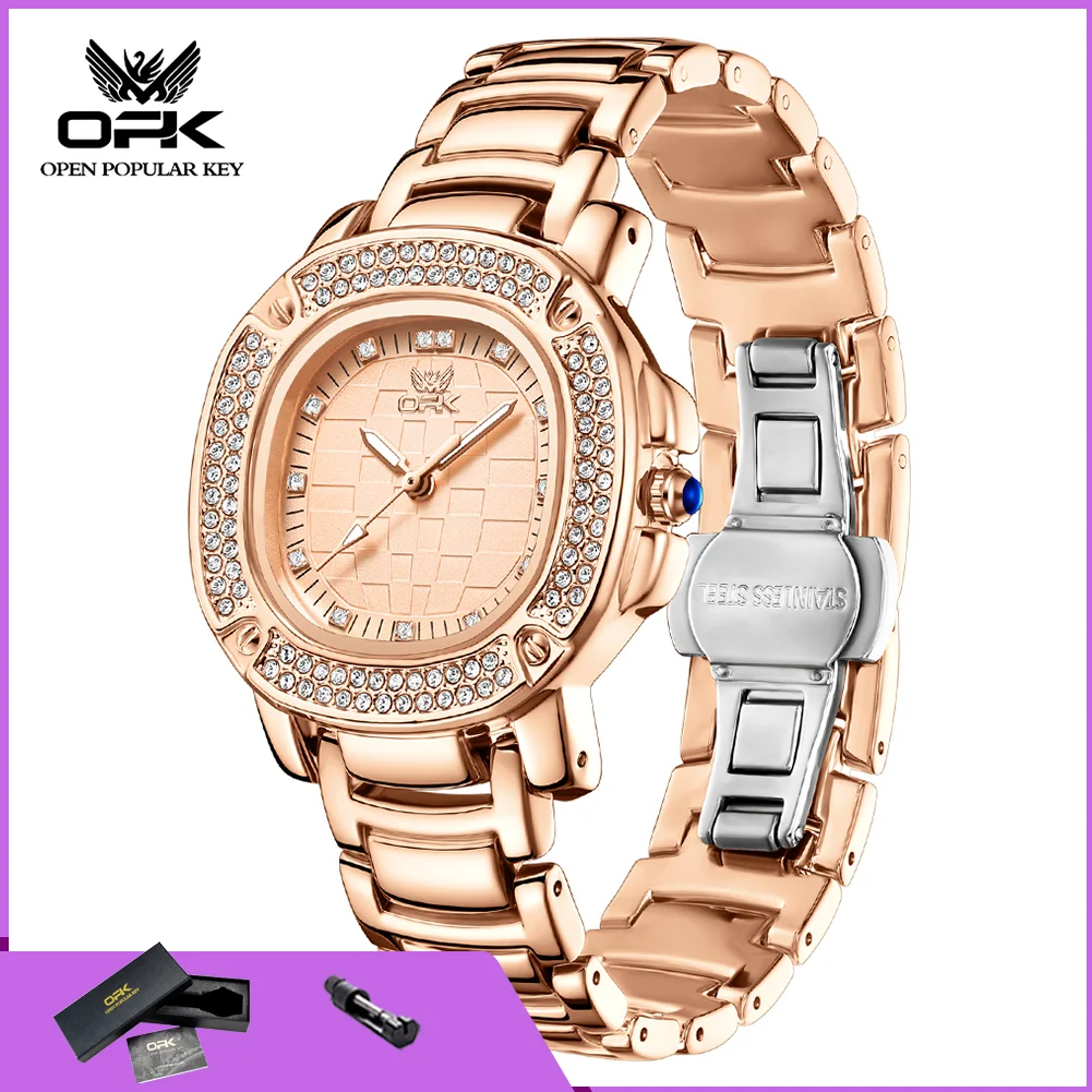

OPK 6084 Ladies Fashion Wristwatch Casual Female Dress Luminous Diamond Dial Waterproof Quartz Watches for Women