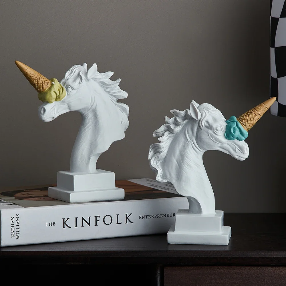 Modern Style Ice Cream Unicorn Sculpture Home Desktop Decor Resin Statue Living Room Decoration Interior Figurine Ornament Gift