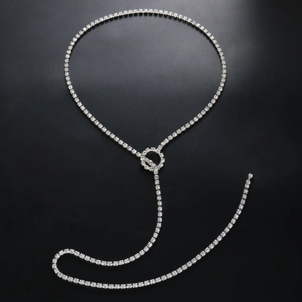 Stonefans Rhinestone Chain Long Necklace Clavicle Chain for Women Crystal Choker Necklace Y Neck Chains Club Prom Jewelry Gift