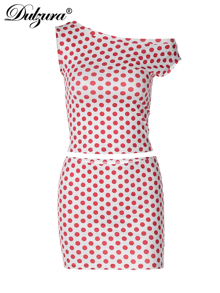 Dulzura-traje a juego con cuello inclinado y estampado de lunares, Top corto, chaleco, minifalda, conjunto de ropa de calle para verano, 2024