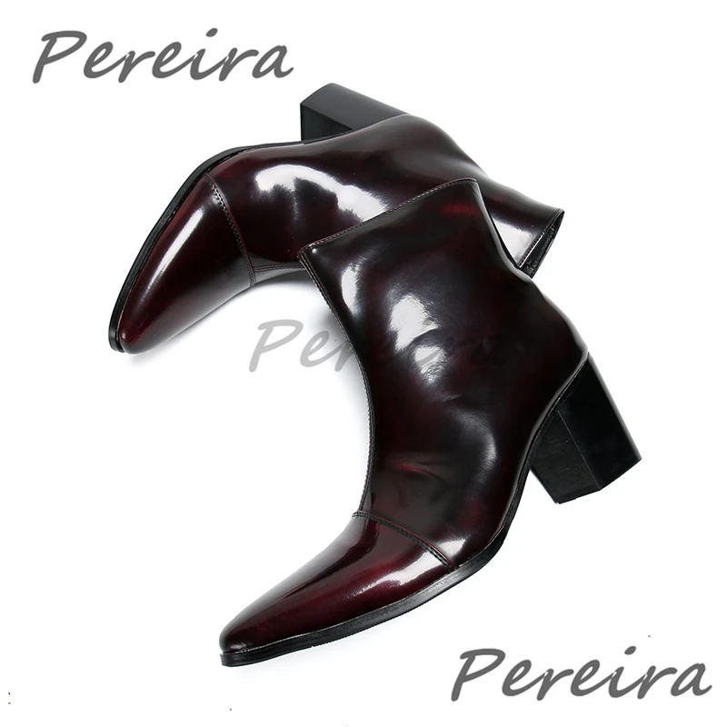 Men's 8CM High Heels Short Boots Multi Color Snake Pattern Side Zipper Chelsea Boots Patent Leather Business Dress Shoes