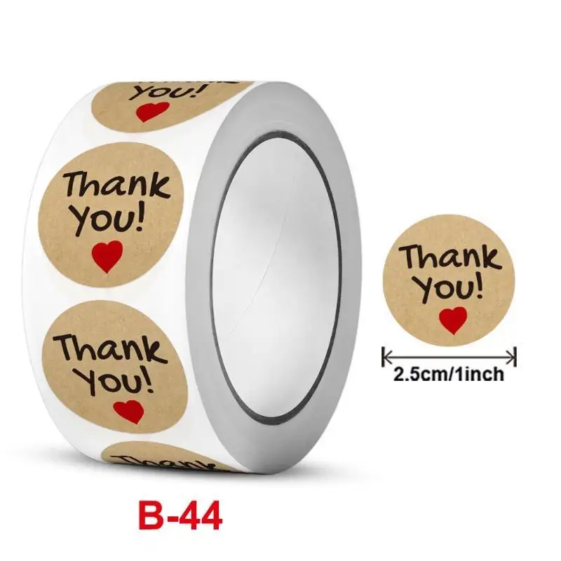 500PCS/Roll Kraft Paper Thank You Stickers With Assorted Designs Strong Adhesive For Small Business Packaging Gift Wrapping