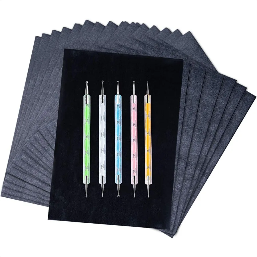 

200 Sheets Carbon Paper Black Graphite Paper Transfer Tracing Paper and 5 Pieces Ball Eming Styluses for DIY Woodworking Paper