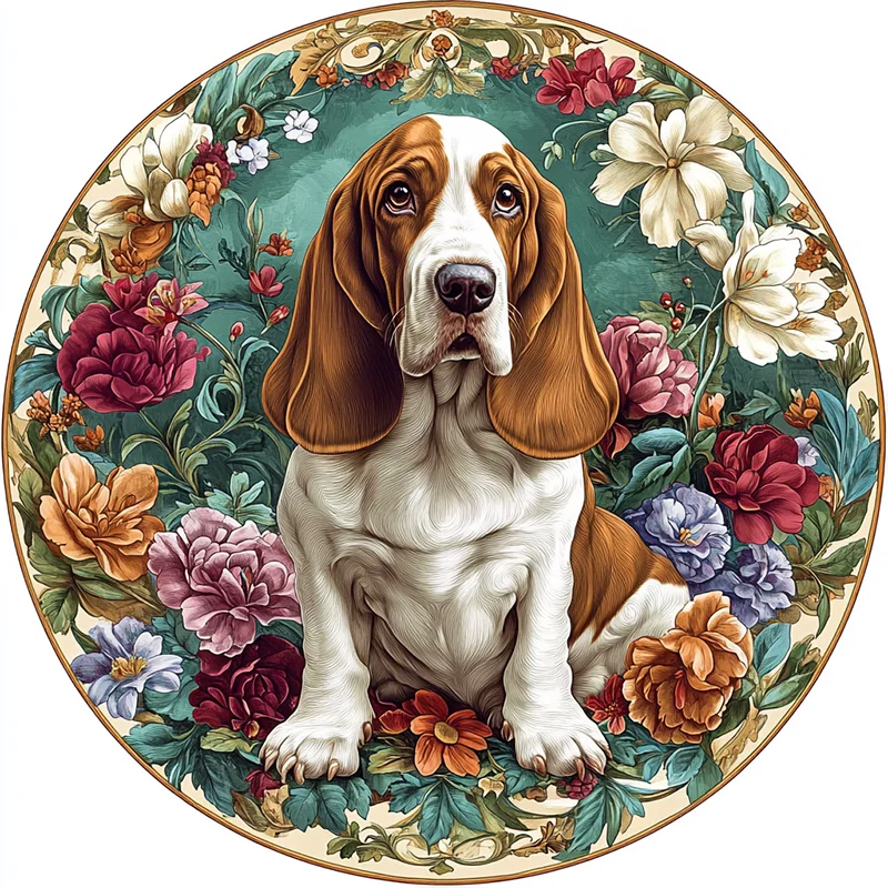 Konfigurowalne ozdoby dla zwierząt Bassett Hound - круглые алюминиевые декоративные картины, уникальные сувенирные надгробия для домашних животных