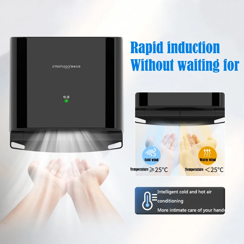 Secador de manos eléctrico con Sensor infrarrojo, secador de pelo de chorro para baño, instalación sin perforaciones, soplado de teléfono móvil