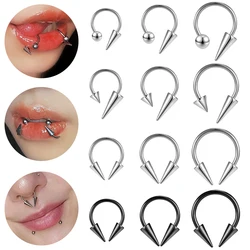 ZS 16G Cone Septum Ring Stainless Steel Horseshoe Nose Piercing Spike Lip Rings Black Color Tragus Helix Earring Body Jewelry