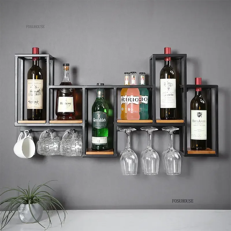 Armários de Vinho Criativos Montados na Parede, Decoração para Casa, Suporte de Vinho em Ferro Europeu, Armário de Exibição Suspenso Multifuncional pa