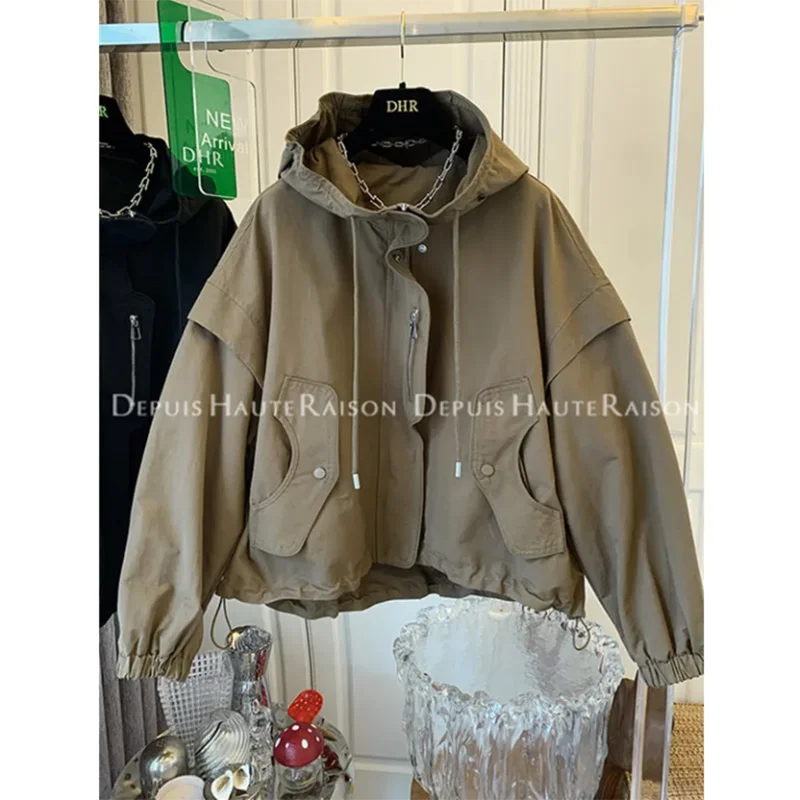 Retro Fake Two-Piece Short Coat Jacket Trendy Women's Top Spring Autumn New Style Female Jacket
