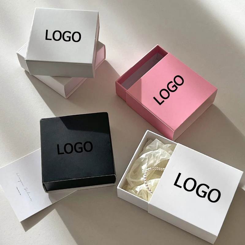 5 Pcs Custom Logo Empty Jewelry Box Pacakge Small Gifts Box For Wedding Birthday Valentine's Day Gifts Necklace Earring Box