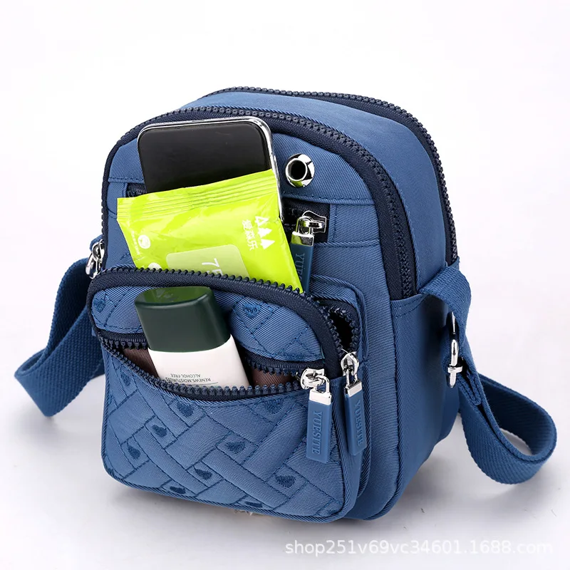 Mobile Phone Bag Women Shoulder Bag Small Purse Handbag Nylon Waterproof Embroidery CrossBody Bag Ladies Messenger Bag 2024 New