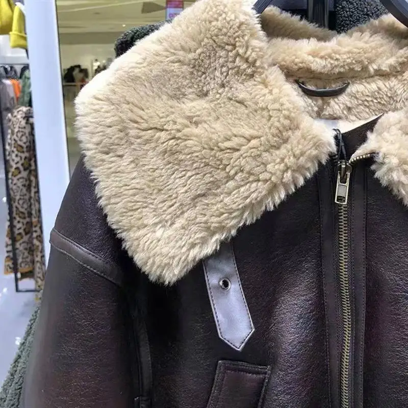 Winter New Sle Damen-Jet-Mantel aus Kunstfell, integriertes Leder und Pelz, künstlicher Effekt, verdickter langer Sve-Reißverschluss